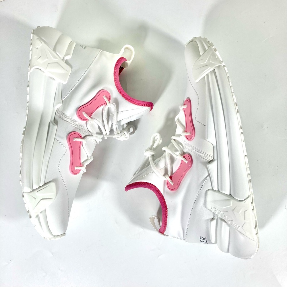 Moncler Lunarove Low Top Sneakers Pull Tab White Pink Size EU 40 US 10 NEW - Picture 9 of 17